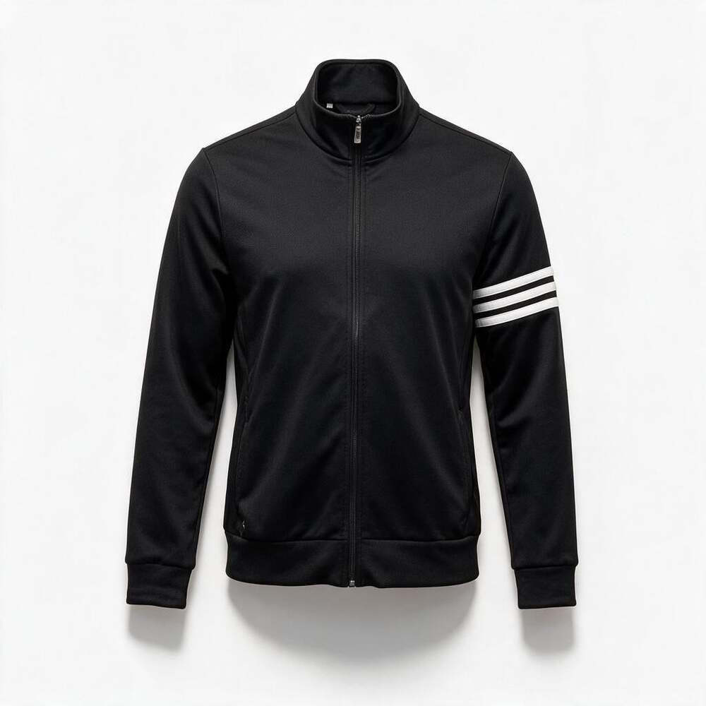 Adidas Golf M Black Full Zip Jacket 3 Stripe Sleeve Performance golfcore sporty